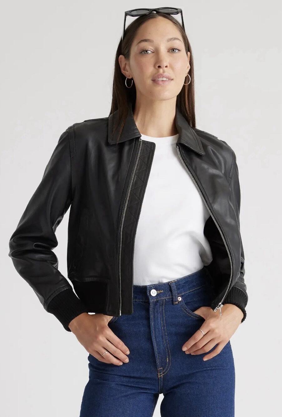 NWT Quince 100% Sheep Leather Washed Bomber Jacket •Women S• True Black $250